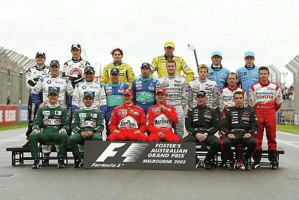 2003 Australian Grand Prix - Sunday Race, Albert Park, Melbourne, Australia. 9th March 2003. Formula One drivers group photo. World Copyright LAT Photographic Digital image only