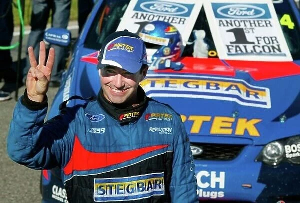 2003 Australian V8 Supercars. Perth, Australia. 8th June 2003. Ford driver Marcos Ambrose makes it 3 Round wins in a row after winning Round 5 in today at Perths Barbagallo Raceway