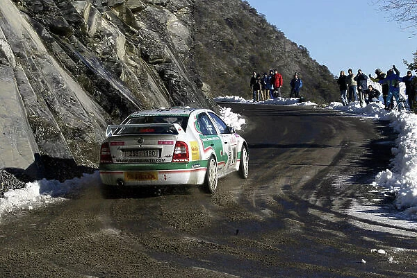 2003 FIA World Rally Champs. Round one, Monte Carlo, 23rd-26th January 2003 Didier Auriol, Skoda, action. World Copyright: McKlein / LAT