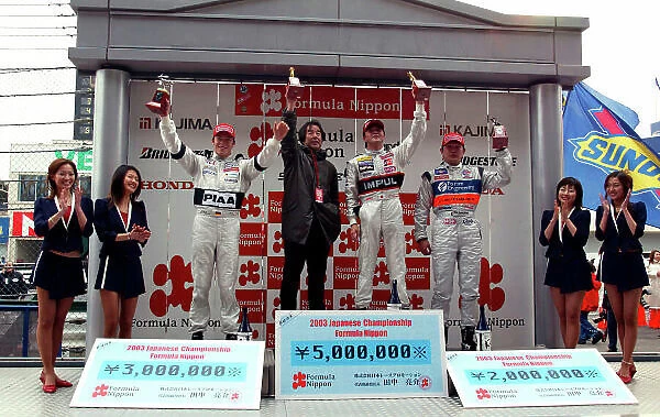 2003 Japanese Formula Nippon Championship, Rd1, Suzuka Japan. 23rd March 2003. Round 1 podium. Yasushi Ishihara / LAT Photographic