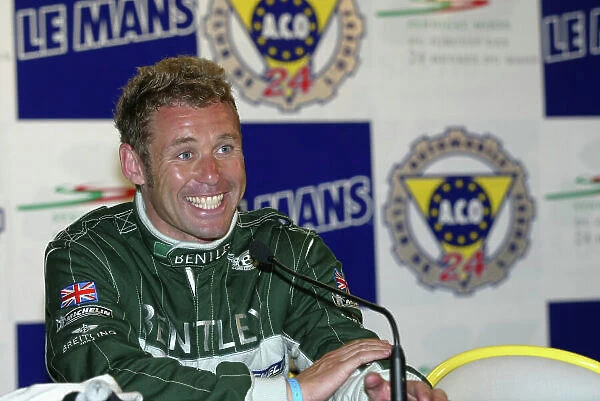 2003 Le Mans 24 Hours Le Mans, France. 12th June 2003 Bentley's Tom Kritensen in a happy mood during the press conference, after setting pole position time for tomorrows race. World Copyright: Mike Weston / LAT Photographic ref: Digital Image Only