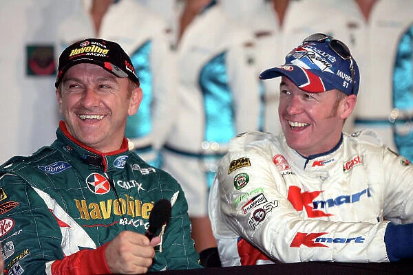 2004 Australian V8 Supercars Symmons Plain Raceway, Tasmania. November 14th. V8 Supercar driver and round winner Russell Ingall (L) and 2nd place driver Greg Murphy at Round 12. Portrait