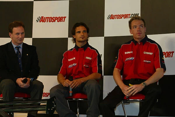 2004 Autosport International. Arden F3000 driver line up for 2004 (L-R) C. Horner, V