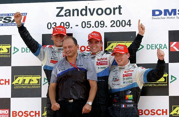 2004 DTM Championship Zandvoort, Netherlands. 4th - 5th September. Jamie Green (ASM Formule 3) celbrates victory in race 2, and also clinching the 2004 Euroseries drivers championship, alongside Eric Salignon (2nd) and Alexandre Premant (3rd)