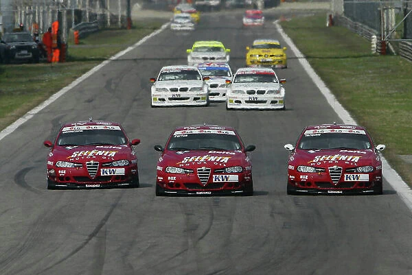 2004 European Touring Car Championship Monza, Italy. 27th - 28th March 2004. Augusto Farfus (Alfa Romeo 156 S2000), leads team mates Gabriele Tarquini and Fabrizio Giovanardi, action