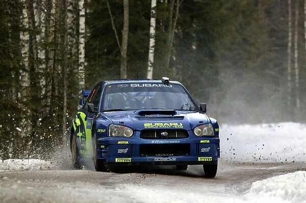 2004 FIA World Rally Champs. Round two, Swedish Rally. 5th-8th February 2004. Mikko Hirvonen Subaru, action