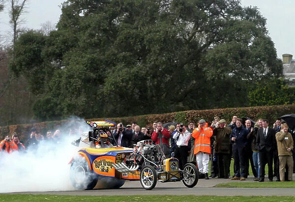 2004 Goodwood Festival Of Speed Press Day, Wednesday 24th March 2004. The Rat Trap Dragster wheel spins of the line. Action. World copyright: Gary Hawkins / LAT Ref: Digital image only