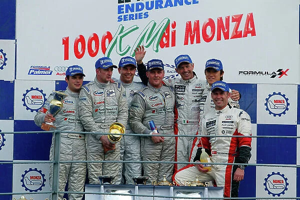 2004 Le Mans Endurance Series, Monza, Italy. 8th May 2004. A clean sweep for the Audi R8. Davies, Herbert (1st), McNish, Kaffer (2nd), Capello, Kristensen (3rd). World Copyright: Brooks / LAT Photographic. Ref: Digital Image only