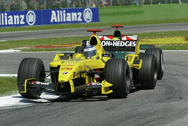 2004 San Marino Grand Prix-Sunday Race, Imola, Italy. 25th April 2004. Nick Heidfeld, Jordan Ford leads Mark Webber, Jaguar Racing, action. World Copyright LAT Photographic. ref: Digital Image Only