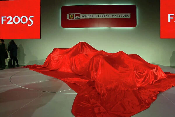 2005 Ferrari F2005 Launch Maranello, Italy. 25th February 2005. The F2005 under wraps at the launch ceremony. World Copyright: LAT Photographic ref: Digital Image Only