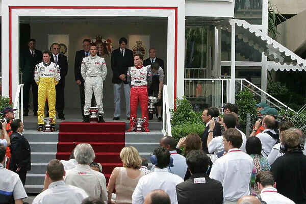 2005 Formula 3 Euroseries Monac, Monte Carlo. 20th - 21st May 2005 Race 2 podium - winner Lewis Hamilton (ASM) 1st, Loic Duval (Signature-Plus) 2nd and Franck Perera (Prena) 3rd