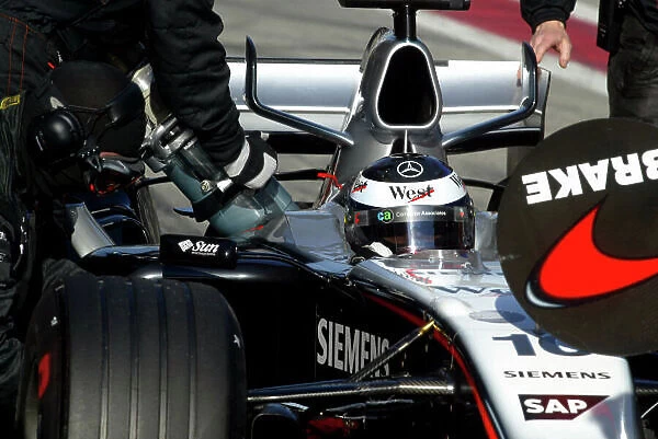 2005 Formula One Testing Barcelona, Spain. 16th February 2005. The 'horn' wings on the engine cover of Juan Pablo Montoya's McLaren Mercedes MP4 / 20. Detail. World Copyright: Malcolm Griffiths / LAT Photographic ref: Digital Image Only