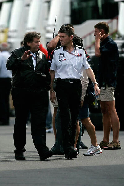 2005 French Grand Prix - Friday Practice, Magny-Cours, France. 1st July 2005 Nick Fry and Norbert Haug in the paddock. World Copyright: Peter Spinney / LAT Photographic ref:Digital Image Only (a high res version is available on request)