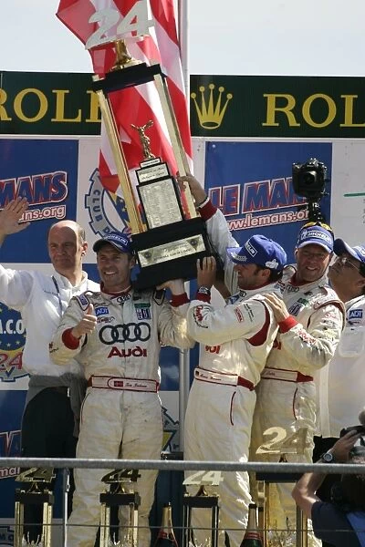 2005 Le Mans 24 Hours - Podium: JJ Lehto  /  Marco Werner  /  Tom Kristensen the trophy