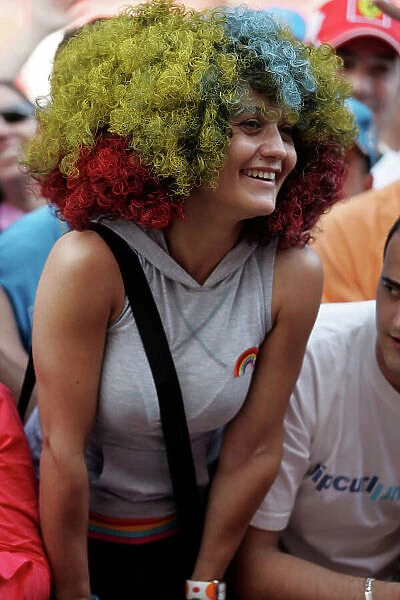2005 Spanish Grand Prix - Thursday Preview Circuit de Catalunya, Barcelona, Spain. 5th - 8th May. A Spanish Fernando Alonso fan with multicoloured wig. Portrait