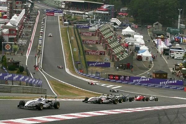 2006 British Formula Three Championship. Spa-Francorchamps, France. 26th - 28th July. Race 1. Karl Reindler, (Alan Docking Racing) ahead of Jonathan Kennard, (Alan Docking Racing) who oversteers up Eau Rouge at the start of the race