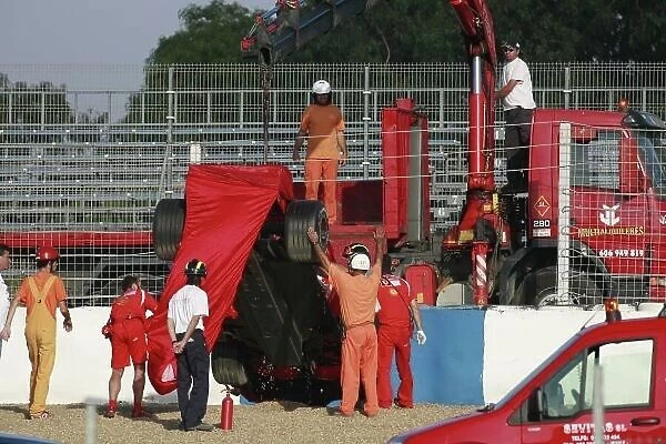 2006 Formula One Testing. Jerez, Spain. Tuesday 11th October. Luca Badoer, Ferrari 248F1. Action. Shunt. World Copyright:Malcolm Griffiths / LAT Photographic ref: Digital Image