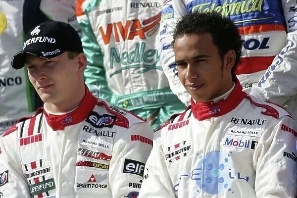 2006 GP2 Series. Round 1. Valencia, Spain. 9th April 2006. Sunday Race. Driver line up. Alexandre Premat (FRA, ART Grand Prix) and Lewis Hamilton (GBR, ART Grand Prix). Portrait