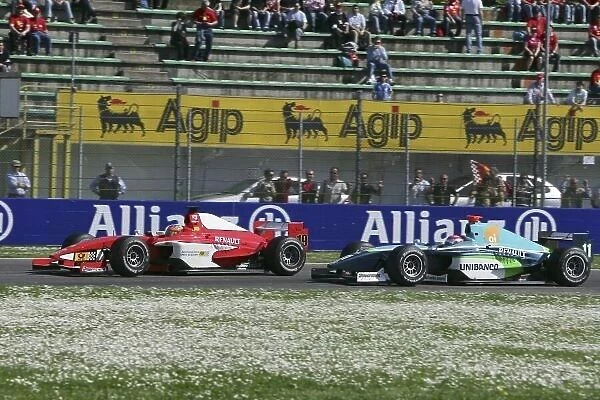 2006 GP2 Series. Round 2. Imola Autodromo Enzo e Dino Ferrari, Italy.21st April 2006. Sunday Race. Timo Glock (GER, BCN Competicion) and Nelson Piquet Jr. (BRA, Piquet Sports). Action