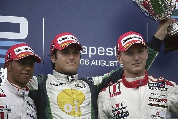 2006 GP2 Series.Round 9. Hungaroring, Budapest, Hungary. 6th August 2006. Sunday race. Nelson Piquet Jr. (BRA, Piquet Sports) 1st, Lewis Hamilton (GBR, ART Grand Prix) 2nd, Alexandre Premat (FRA)