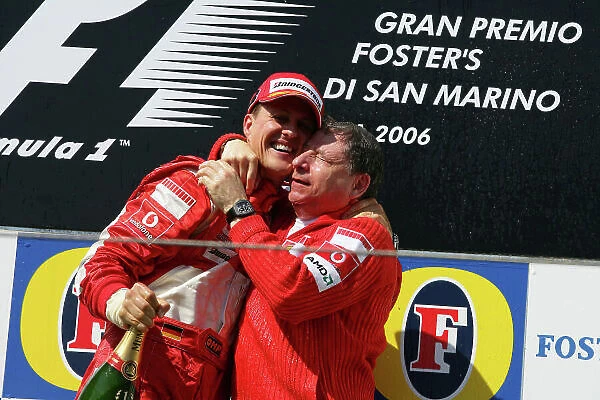 2006 San Marino Grand Prix - Sunday Race Imola, Italy. 20th - 23rd April 2006 Michael Schumacher, Ferrari 248F1, 1st position, with Jean Todt, podium. World Copyright: Glenn Dunbar / LAT Photographic ref: Digital Image YY8P1984