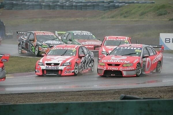 2007 Australian V8 Supercars Oran Park, Australia. 18th - 19th August 2007 Mark Skaife (Holden Racing Team Holden Commodore VE). Leads Craig Lowndes (Team Vodafone Ford Falcon BF) and Todd Kelly (Holden Racing Team Commodore VE). Action
