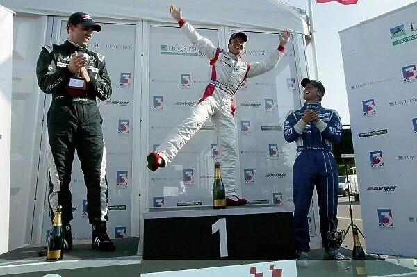 2007 British Formula Three Championship. Snetterton, England. 2nd - 3rd June 2007. Marko Asmer (Hitech Racing) celebrates with Sam Bird (Carlin Motorsport), Alberto Valerio