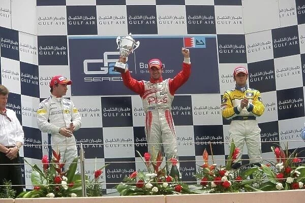 2007 GP2 Series. Round 1. Bahrain International Circuit. Sakhir, Bahrain. 15th April 2007. Sunday race. Nicolas Lapierre (FRA, DAMS) 1st, Timo Glock (GER, iSport International) 2nd, Luca Filippi (ITA)