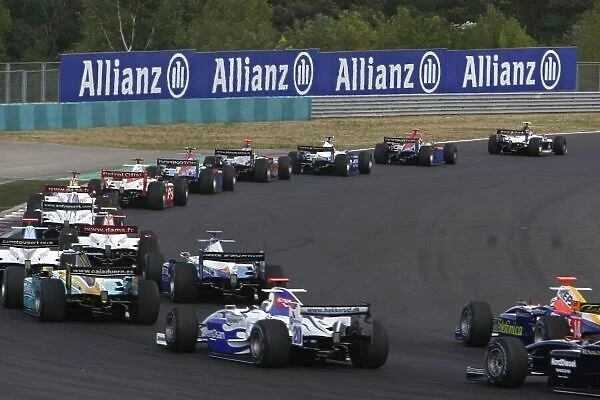 2007 GP2 Series. Round 7. Hungaroring, Budapest, Hungary. 4th August 2007. Saturday Race. Lucas di Grassi (BRA, ART Grand Prix) leads the field into turn 1 on the opening lap on the race. Action