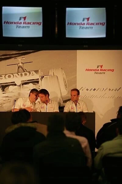 2007 Honda Racing F1 Launch Barcelona Spain. 25th January. Nick Fry, (CEO) talks to Jenson Button. Photo: Lorenzo Bellanca / LAT Photographic Ref:ZD2J4215