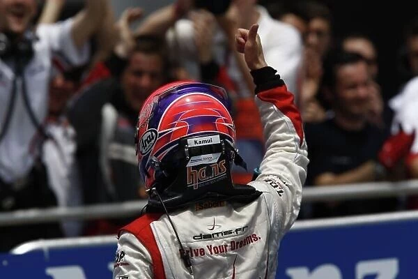 2008 GP2 Asia Series. Round 3. Sunday Race. Sepang, Kuala Lumpur. Malaysia. 23rd March. Kamui Kobayashi (JPN, Dams) celebrates his victory. World Copyright: Andrew Ferraro / GP2 Series Media Service ref:__H0Y7339.jpg