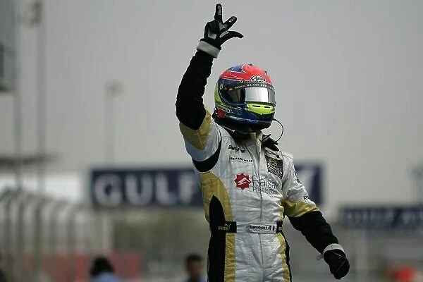 2008 GP2 Asia Series. Saturday Race. Bahrain International Circuit. Sakhir, Bahrain. 5th April. Romain Grosjean (FRA, ART Grand Prix) celebrates victory. World Copyright: Alastair Staley / GP2 Series Media Service. Service ref:__MG_3546.jpg