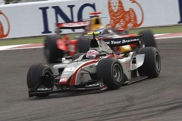 2008 GP2 Asia Series. Saturday Race. Bahrain International Circuit. Sakhir, Bahrain. 5th April. Kamui Kobayashi (JPN, Dams) leads Sebastien Buemi (SUI, Trust Team Arden). Action