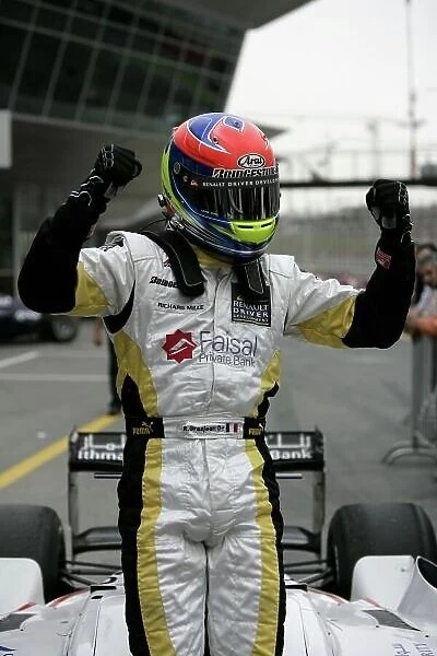 2008 GP2 Asia Series. Saturday Race. Dubai. Dubai Autodrome. 26th January. Romain Grosjean (FRA, ART Grand Prix) celebrates victory. World Copyright: Alastair Staley / GP2 Series Media Service ref: _P9O2079