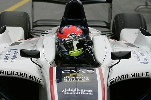 2008 GP2 Asia Series. Saturday Race. Dubai. Dubai Autodrome. 26th January. Romain Grosjean (FRA, ART Grand Prix) celebrates his victory. World Copyright: Alastair Staley / GP2 Series Media Service ref: _P9O2073