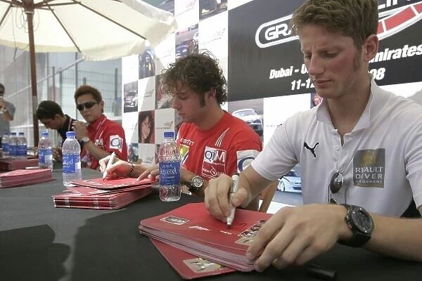 2008 GP2 Asia Series. Saturday Race. Dubai. Dubai Autodrome. 12th April. Romain Grosjean (FRA, ART Grand Prix), Luca Filippi (ITA, Qi-Meritus), Hiroki Yoshimoto (JPN, Qi- Meritus) and Sebastien Buemi (SUI)
