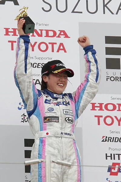2014 All-Japan F3 Championship Suzuka, Japan. 12th - 13th April 2014. Rd 1. Race 2 - N-Class Winner Ai Miura ( #3 EXEDY RACING TEAM ) podium, portrait World Copyright: Yasushi Ishihara  /  LAT Photographic. Ref: 2014JF3_Rd2_015.JPG