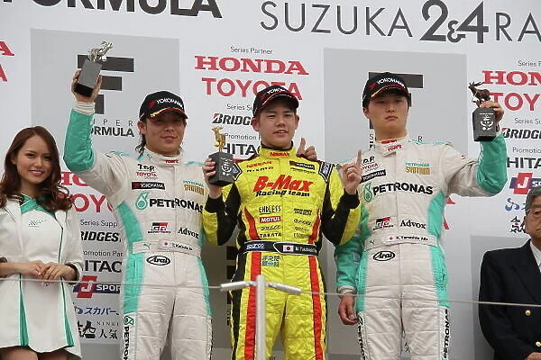 2014 All-Japan F3 Championship Suzuka, Japan. 12th - 13th April 2014. Rd 1. Race 2 - Winner Mitsunori Takaboshi ( #22 B-MAX Racing Team with NDDP ) 2nd position Takamoto Katsuata ( #1 PETRONAS TEAM TOM'S)