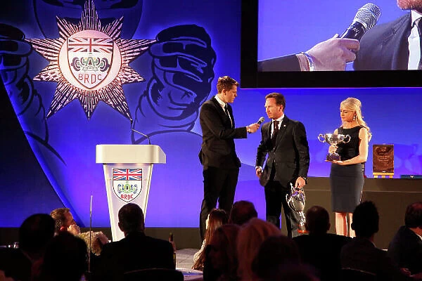 2014 BRDC Annual Awards The Grand Connaught Rooms, London, UK Monday 8 December 2014. Christian Horner on stage with Jake Humphrey. World Copyright: Ebrey / LAT Photographic. ref: Digital Image Horner-01