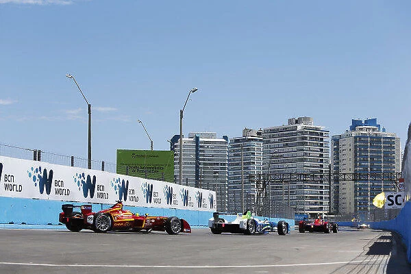 2014 FIA Formula E Championship. Punta del Este ePrix, Uruguay. Antonio Garcia (ESP) / China Racing - Spark-Renault SRT_01E leads Jarno Trulli (ITA) / Trulli Racing - Spark-Renault SRT_01E and Nelson Piquet Jr (BRA)