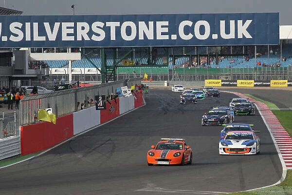 2014 Ginetta GT4 Supercup, Silverstone, England. 27th-28th September 2014. The safety car leads the field. World Copyright: Ebrey  /  LAT Photographic