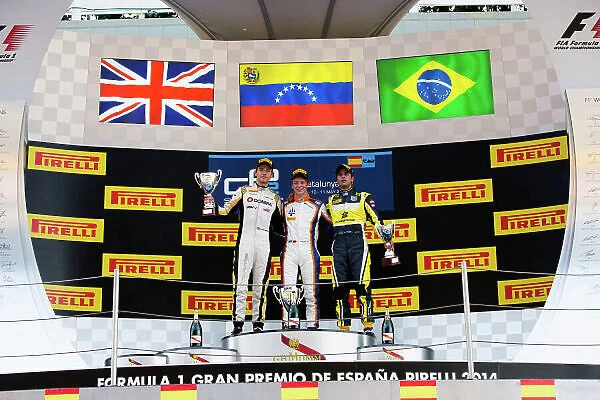 2014 GP2 Series Round 2 - Race 1. Circuit de Catalunya, Barcelona, Spain. Saturday 10 May 2014. Johnny Cecotto (VEN, Trident), 1st, Jolyon Palmer (GBR, DAMS), 2nd & Felipe Nasr (BRA, Carlin), 3rd Photo: Malcolm Griffiths / GP2 Series Media Service