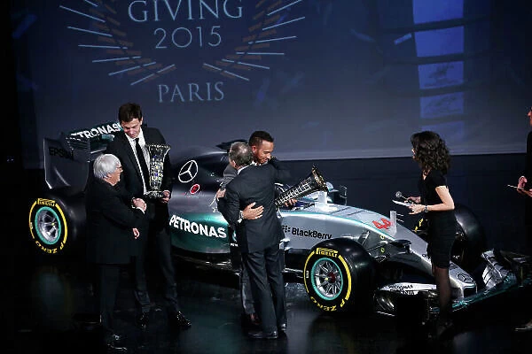 2015 FIA Prize Giving Paris, France Friday 4th December 2015 Lewis Hamilton and Toto Wolff with FIA president Jean Todt and Bernie Ecclestone, portrait Photo: Copyright Free FOR EDITORIAL USE ONLY