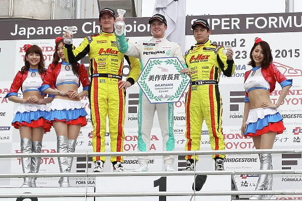 2015 Japanese Formula 3 Championship. Okayama, Japan. 23rd - 24th May 2015. Rd 6 & 7. Rd.6 Winner Nick Cassidy ( #37 PETRONAS TOM'S F314 ) 2nd position Lucas Ordonez ( #22 B-MAX NDDP F3 ) 3rd position Mitsunori Takaboshi ( #23 B-MAX NDDP F3)