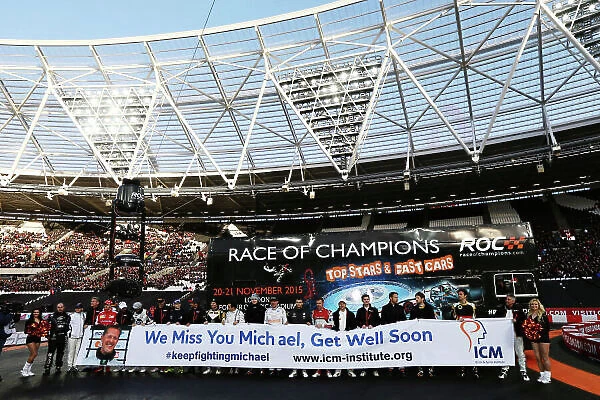 2015 Race Of Champions Olympic Stadium, London, UK Saturday 21 November 2015 All the drivers line up for the ICM Institute and Michael Schumacher Copyright Free FOR EDITORIAL USE ONLY. Mandatory Credit: IMP