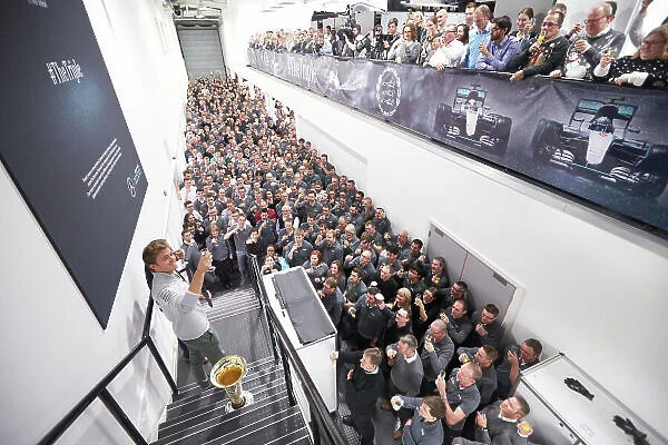 2016 Mercedes AMG F1 World Championship Celebrations. Mercedes F1, Brackley, UK Thursday 1st December 2016. F1 World Champion Nico Rosberg pays a visit to the factory with the FIA trophy