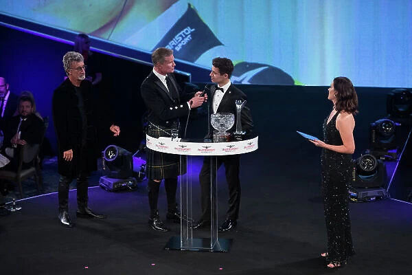 2017 Autosport Awards Grosvenor House Hotel, Park Lane, London. Sunday 3 December 2017. Lando Norris on stage to accept the National Driver of the Year Award from Eddie Jordan