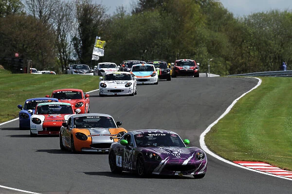 2017 Ginetta Racing Drivers Club + Oulton Park, Cheshire. 15th April 2017. Start of Race 1 Phil Ingram Ginetta G40 leads. World Copyright: JEP / LAT Images