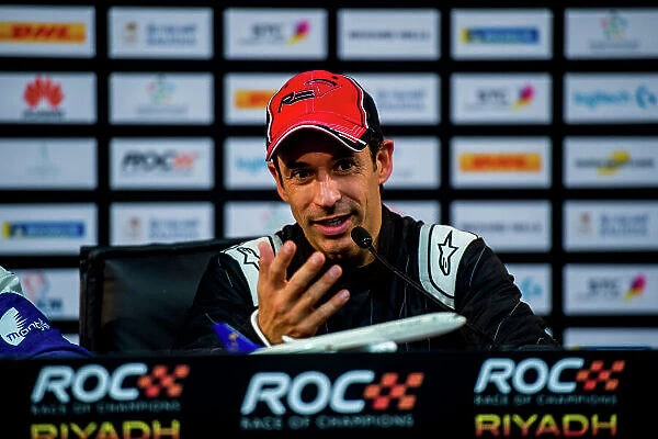 2018 Race Of Champions King Farhad Stadium, Riyadh, Abu Dhabi. Friday 2 February 2018 Helio Castroneves (BRA) of Team Latin America talks in the press conference. Copyright Free FOR EDITORIAL USE ONLY. Mandatory Credit: 'Race of Champions'