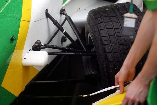 A1 Grand Prix: Damage on the car of Nelson Piquet Jnr A1 Team Brazil after a crash